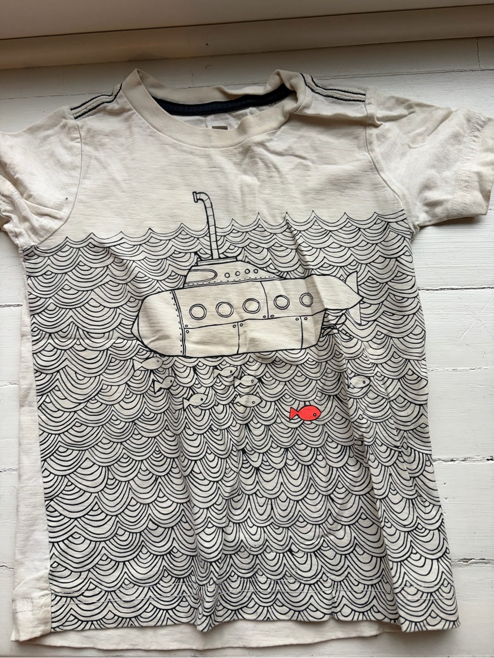 Tea Collection Cream Tee with Submarine and Red Fish